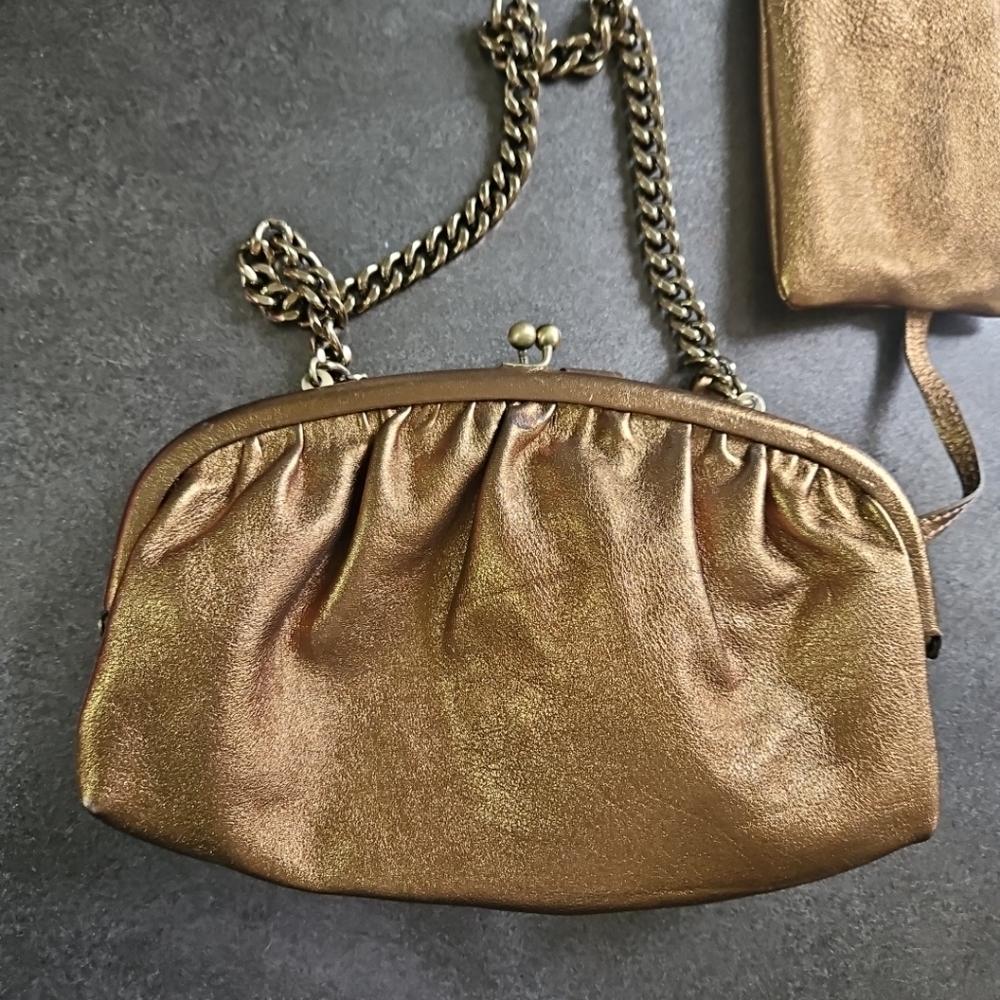 Isabella Fiore Metallic Leather Small Shoulder Bag With Attached Coin Purse Twi - Picture 7 of 10